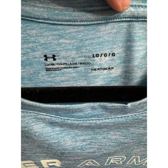 Women’s Size L Large Under Armour Heat Gear Heatgear Dri-Fit Blue t-Shirt  EUC - Picture 3 of 6
